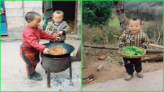 Rural Life little boy cooking food 조리 クックThey living a simple and hard lives