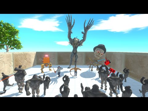 Primatas + Heróis Desafiam Flagelo + Monstro + Robô - Animal Revolt Battle Simulator