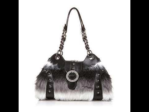 Sharif Faux Fur and Leather Jeweled Satchel