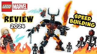 YouTube thumbnail: LEGO Marvel Thor vs. Surtur Construction Figure (76289) | Speed Building & Review 2024