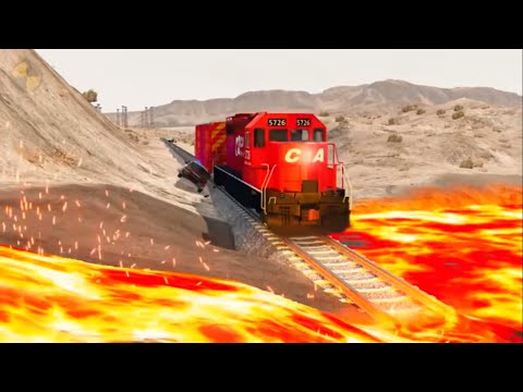 Trains vs Lava Crosses Railroad 😱 Beam G Gamer