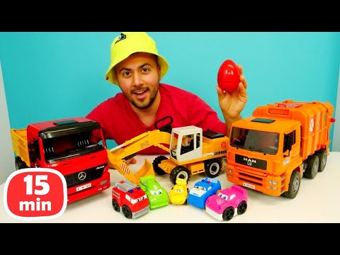 Eğitici videolar. Oyuncak arabalar ile kum havuzunda oynayalım. Sahil oyunları.