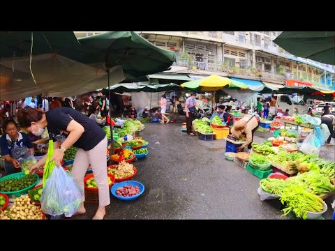 Evening Fresh Market After The Rain, Orussey Market Phnom Penh - Cambodia Market Street Food