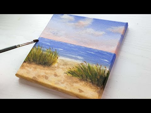 Beach Grass and Sand Dune Painting with Acrylic / Pastel Beach Painting for Beginners