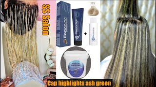 ash green cap highlights / Ash green highlights tutorial/Cap highlights / Cap Ash blonde highlights