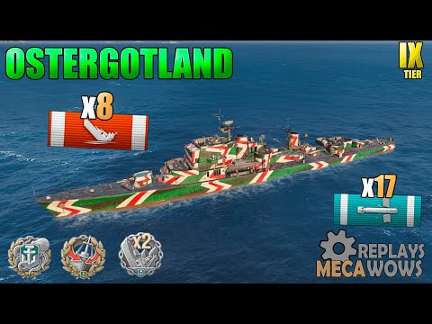 European Destroyer Ostergotland 8 Kills Almost 9 on Mountain Range Map | World of Warships