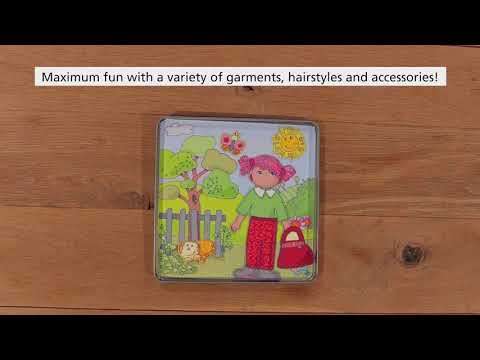 HABA Dress-up Doll Lilli Magnetic Game Box 54 Magnet Pieces and 4 Backgrounds 