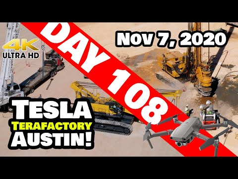 Tesla Gigafactory Austin 4K  Day 108 - 11/7/20 - Terafactory Texas - Crane Building - GeoPiering!