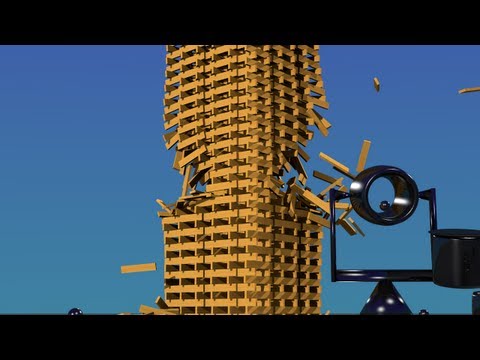 How to shoot the corner of a keva planks tower -  blender bullet physics engine