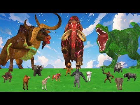 10 Zombie Lion Tigers Fight Cow Gorilla Cartoon Saved By Woolly Mammoth Elephant Giant Animal Fights