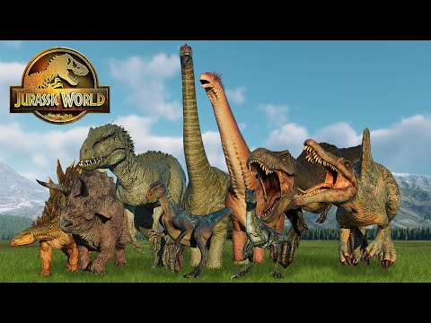 LARGE CARNIVORE VS HERBIVORE DINOSAUR BATTLE ROYALE - JURASSIC WORLD EVOLUTION 2