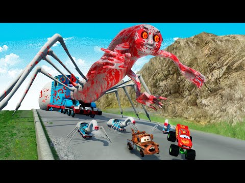 SECRET BIG & SMALL CURSED THOMAS THE TRAIN vs DOWN OF DEATH with MCQUEEN AND TOW MATER in BeamNG