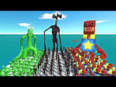 Rainbow Friends Green vs Siren Head vs Boxy Boo - Animal Revolt Battle Simulator