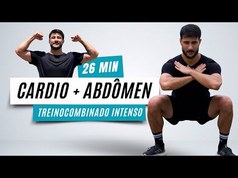 26 min CARDIO HIIT + ABDOMINAL para secar e definir o abdômen em casa