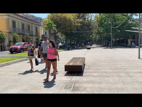 Praia A Mare, Italy morning stroll on Vialle Della Liberta Promenade. August 12, 2021