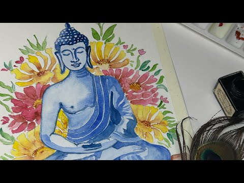 Peace in Strokes:Watercolor Buddha with Vibrant Blooms 🌸