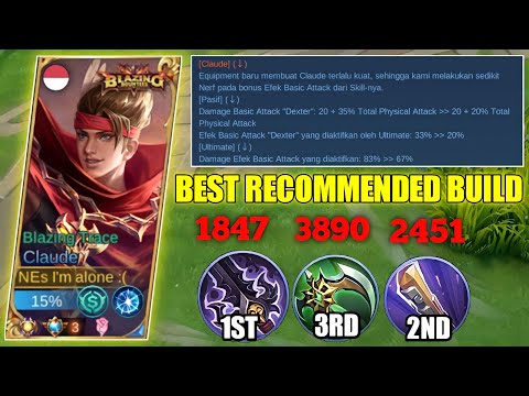 CLAUDE NERFED BEST RECOMMENDED BUILD !! BROKEN DAMAGE | BUILD CLAUDE TERSAKIT - MLBB