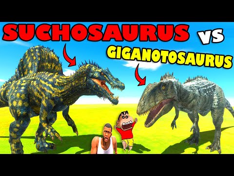SUCHOSAURUS vs GIGANOTOSAURUS DEATH RUN and LION KING CHOP and SHINCHAN in ANIMAL REVOLT BATTLE