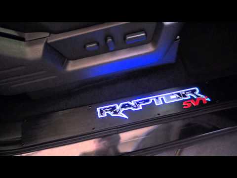 RECON Part # 264421FDBK Ford 09-14 SVT RAPTOR Aluminum Door Sill Black Finish - RAPTOR in BLUE LED