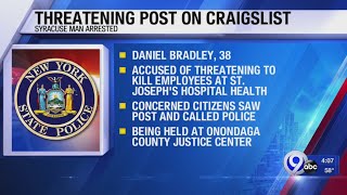 State Police: Syracuse man threatened to kill employees of St. Joseph's Hospital in Craigslist ad