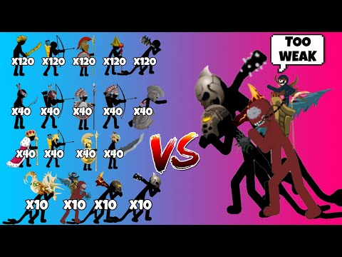All stick figures from weakest to strongest vs final boss, giant leader and zombie kai giant
