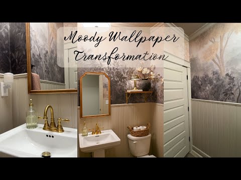 Moody Powder Room Makeover on a Budget | Wallpaper Mural Transformation