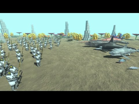 Aquatics Team vs 100 HUMAN Animal Revolt Battle Simulator