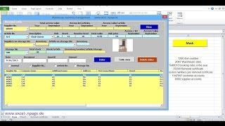 Warehouse Management Program in Excel with item images and integrated supplier customer database.