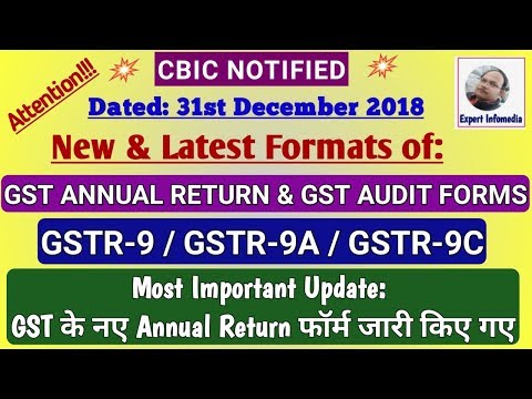 New formats for GST Annual Return & GST Audit notified- FY 2017-18|New GSTR9/9A/9C|NN.74 dt 31.12.18