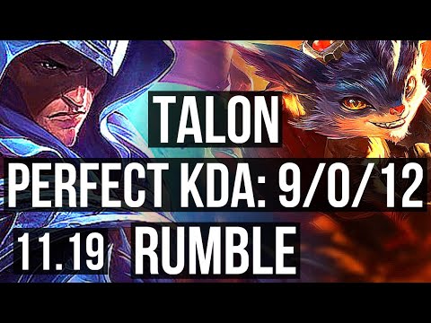 TALON vs RUMBLE (MID) | 9/0/12, 1.3M mastery, Legendary, 500+ games | KR Master | v11.19