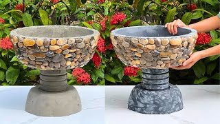 Amazing Ideas From Pebble Mosaic - Make Beautiful Cement Flower Pot To Decorate Your House