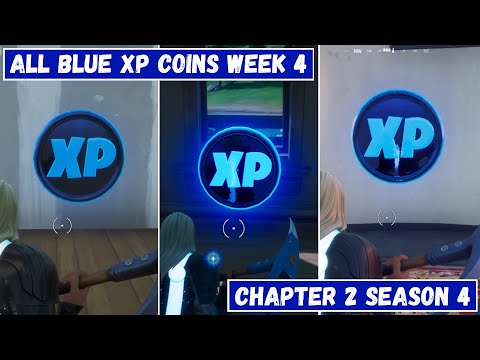 All 3 Blue XP Coins Locations Week 4! - Deja Blue Punch Card Fortnite Chapter 2 Season 4