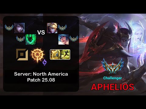 Aphelios ADC + Thresh vs Ezreal + Sona - NA Challenger - Patch 25.08