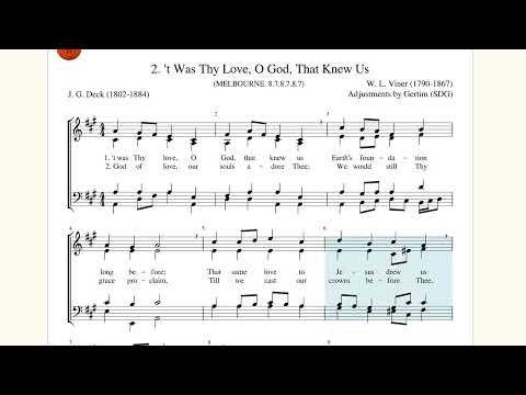 't was Thy love, o God, that knew us. Tune: Melbourne. 4 part (SATB) mixed choir arrangement.