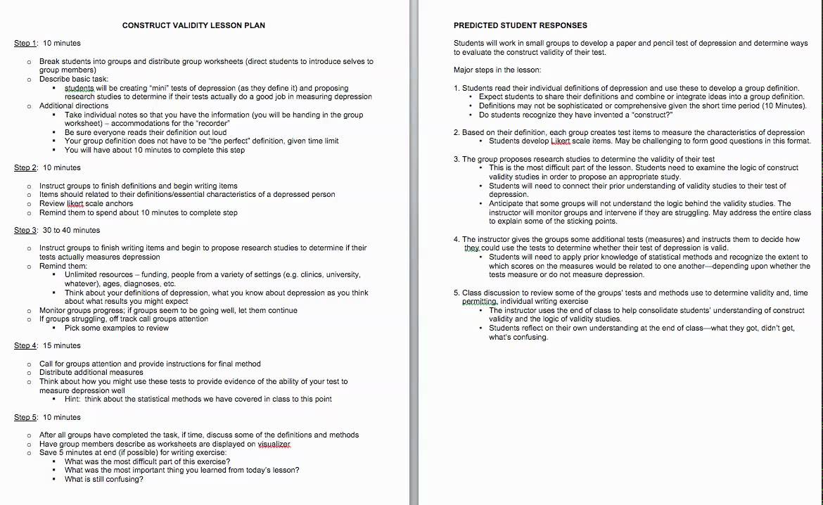 Annotated Lesson Plan on Construct Validity