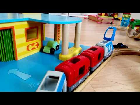 Motorised brio World Train, Camping Van Playmobil, Red Metro Train, and Car Washing