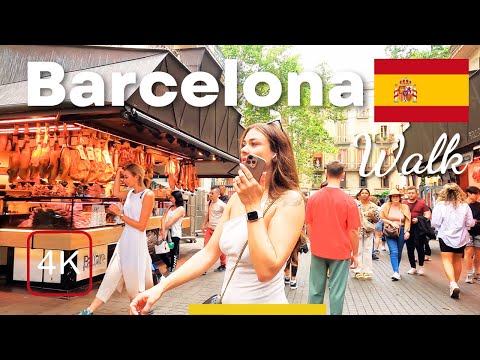 4K Barcelona 🇪🇸 Mercado Boqueria Ramblas Walk Passeio a pé pelo Bairro Gótico Espanha