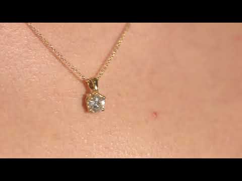 18ct Yellow Gold Brilliant White Round Diamond Claw Solitaire Pendant With Adjustable Necklace Chain