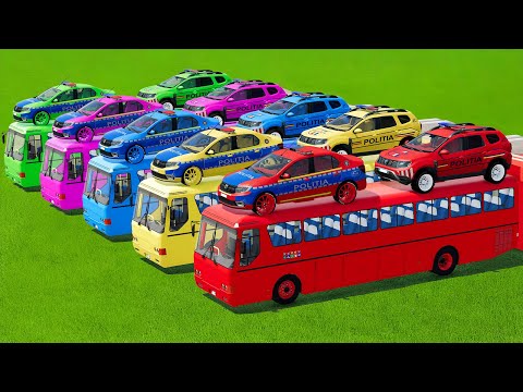 TRANSPORTING COLORED DACIA DUSTER & DACIA LOGAN CARS WITH BUSES - Farming Simulator 22