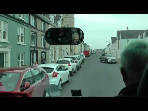 driver view bus ride ride from ferry landing to Windmill Hill in Portaferry, N. Ireland,  UK 5/20/23