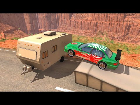 High Speed Jumps Through Travel Trailer (Camper Trailer) - BeamNG.drive Insane Crashes (Crash Test)