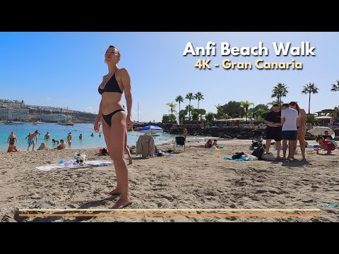 Sunny Day at Anfi del Mar | Anfi Beach Walk Gran Canaria Spain 4K