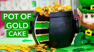 How To Make a POT OF GOLD Cake! Overflowing With Sponge Toffee Gold Nuggets &amp; Chocolate Coins!
