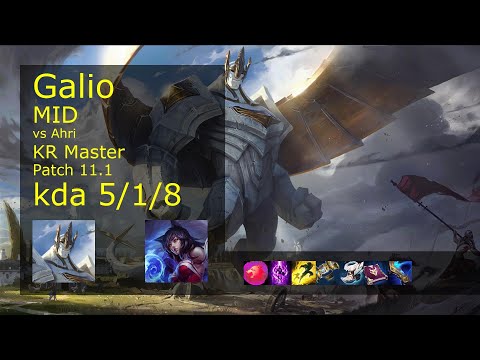 Galio vs Ahri Mid - KR Master 5/1/8 Patch 11.1 Gameplay // [롤] 갈리오 vs 아리 미드