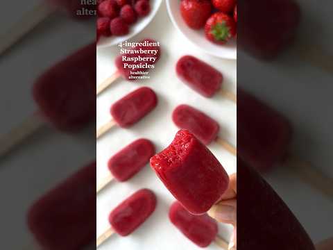 4-ingredient Strawberry Raspberry Popsicles❤️ #easyrecipes #healthydessert #easydessert