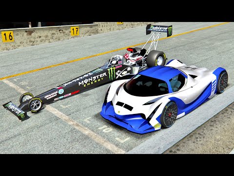 Devel Sixteen vs Top Fuel Dragster - Drag Race 2 KM