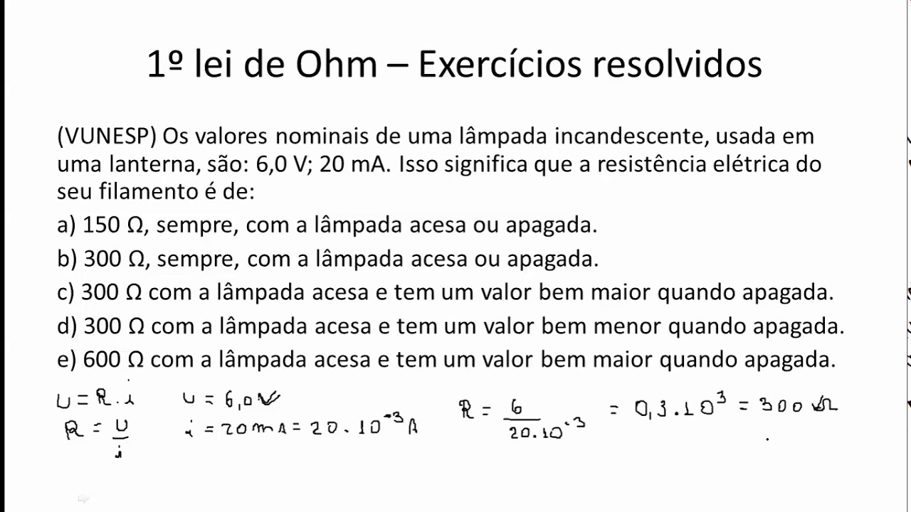 1º lei de Ohm   Exercícios resolvidos