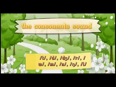 The consonants sound /t/, /d/, /dʒ/, /m/, /n/, /ŋ/, /l/, /r/, /w/