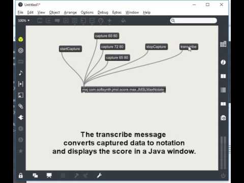 Max/MSP events notated on a musical staff by JMSL