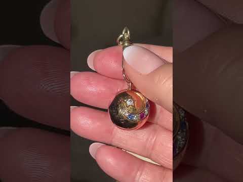 Antique 9ct Rose Gold Diamond, Ruby, Sapphire Crescent Sphere - Circa 1880-90